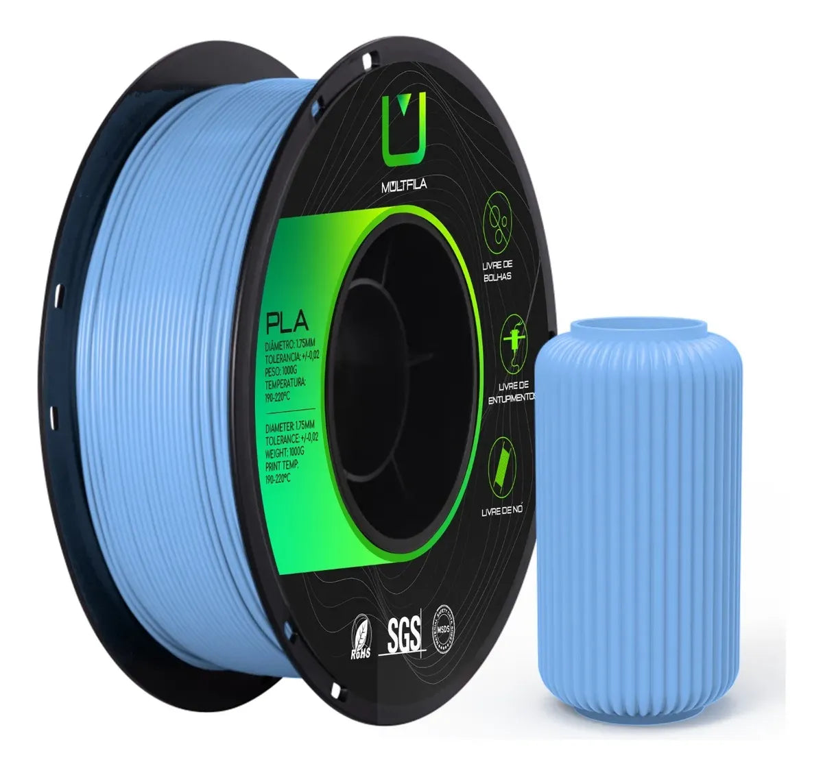Filamento Pla Matte Fosco Azul Brisa 1kg 3d Multfila 1.75mm