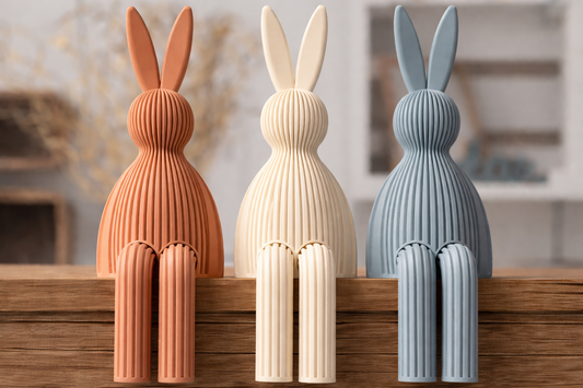 Trio de Coelhos Decorativos Japandi com Pernas Pendentes