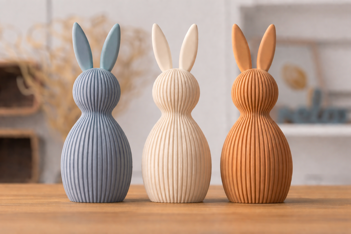 Trio de Coelhos Decorativos Japandi